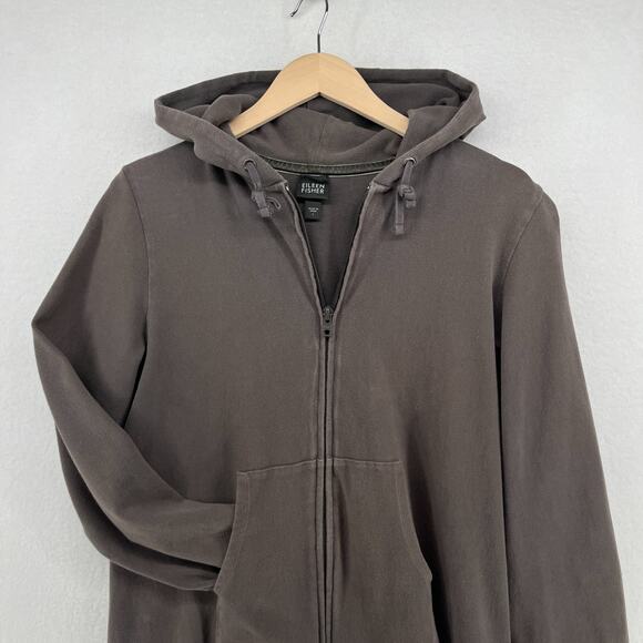 EILEEN FISHER Jacket L Heavy Brushed Jersey Organic Cotton Hooded Full Zip Gray - Picture 4 of 16